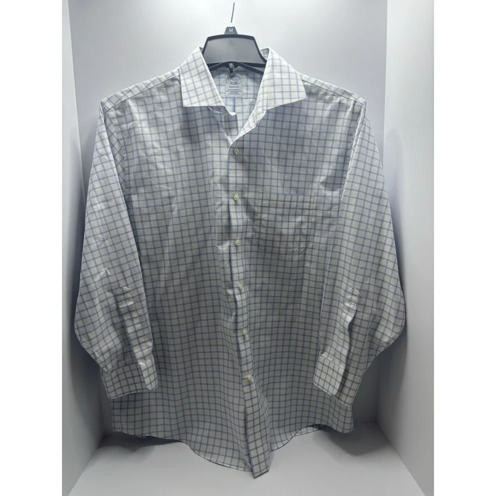 Brooks‎ Brothers Non Iron Stretch Supima Cotton Light Blue Plaid Men XL 16.5-32